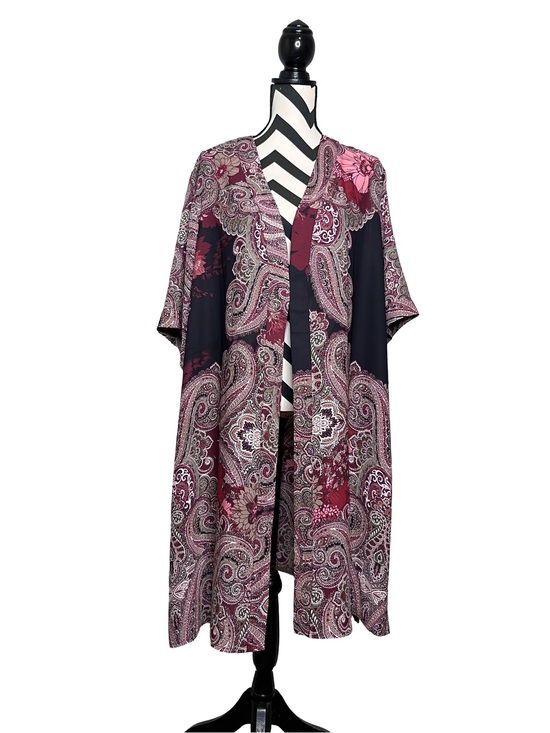 Catherines Tops - Catherines Dark Floral Whimsigoth Boho Witchy Open Front Kimono Sz 1X